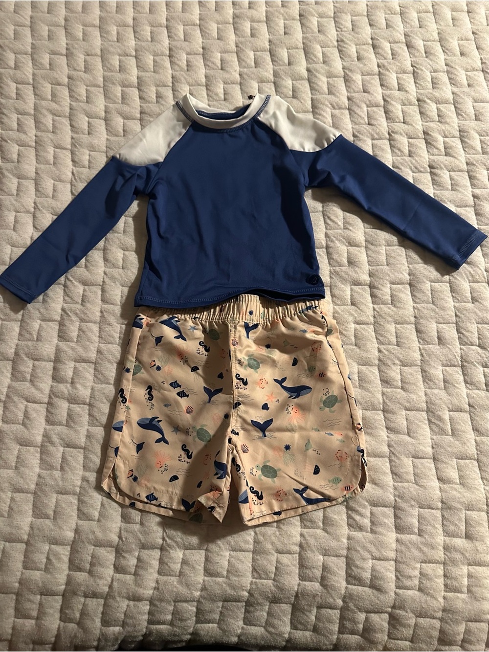 Sperry Baby Boys 2 Piece Rash Guard Swim Trunks Set 24M Ocean Print NWT